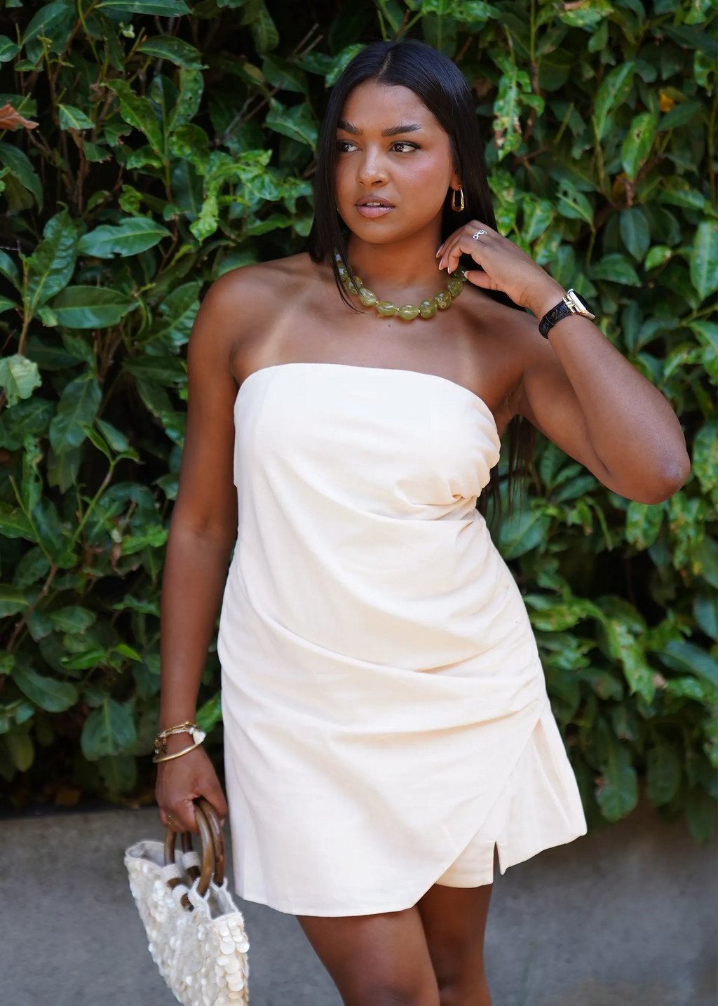 Robe combishort bustier drapé crème