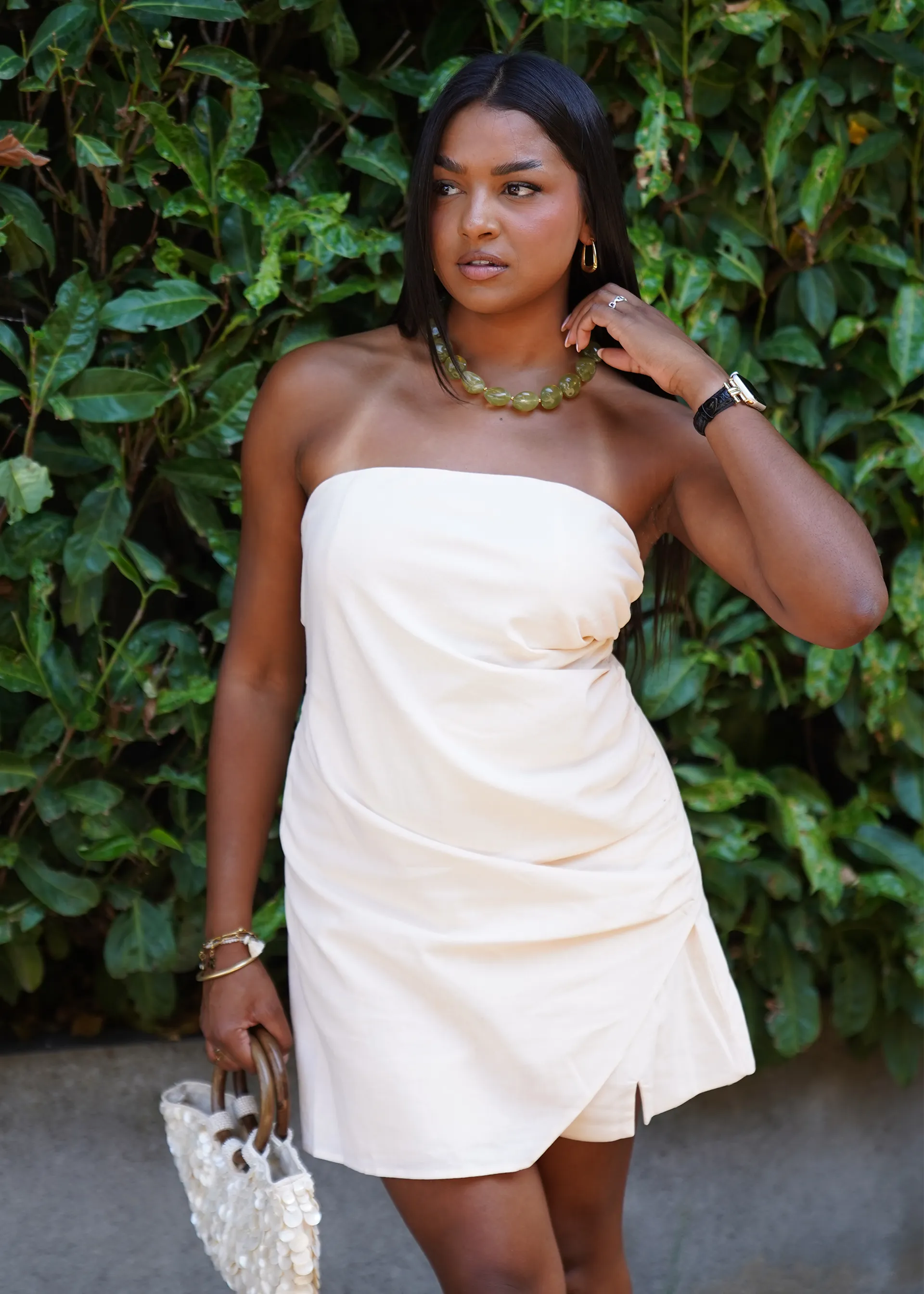 Robe combishort bustier drapé crème