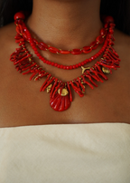 Collier multirang rouge et doré