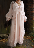 Robe longue rose fluide à volants bohème