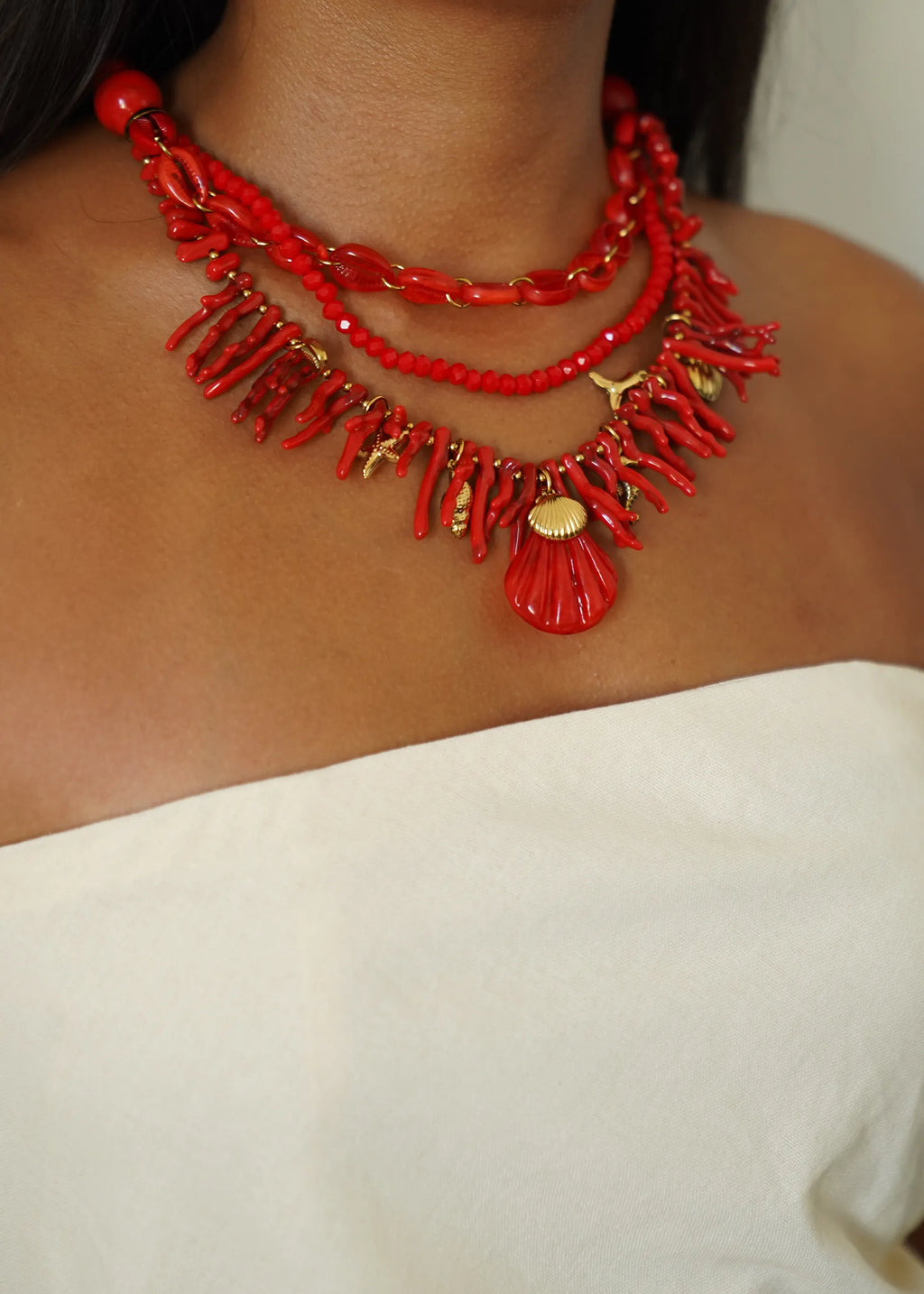 Collier multirang rouge et doré