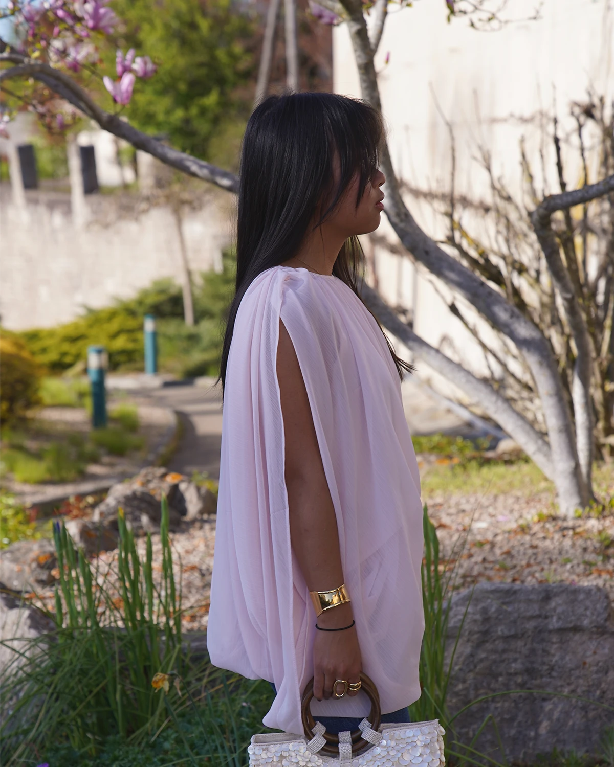 Blouse fluide rose à manches - Femme