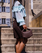 Blouse fluide à volants bleu