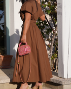 Robe longue marron chic cintrée en coton