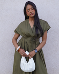Robe longue chic cintrée en coton verte