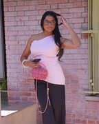 Top asymétrique rose drapé