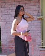 Top asymétrique rose drapé