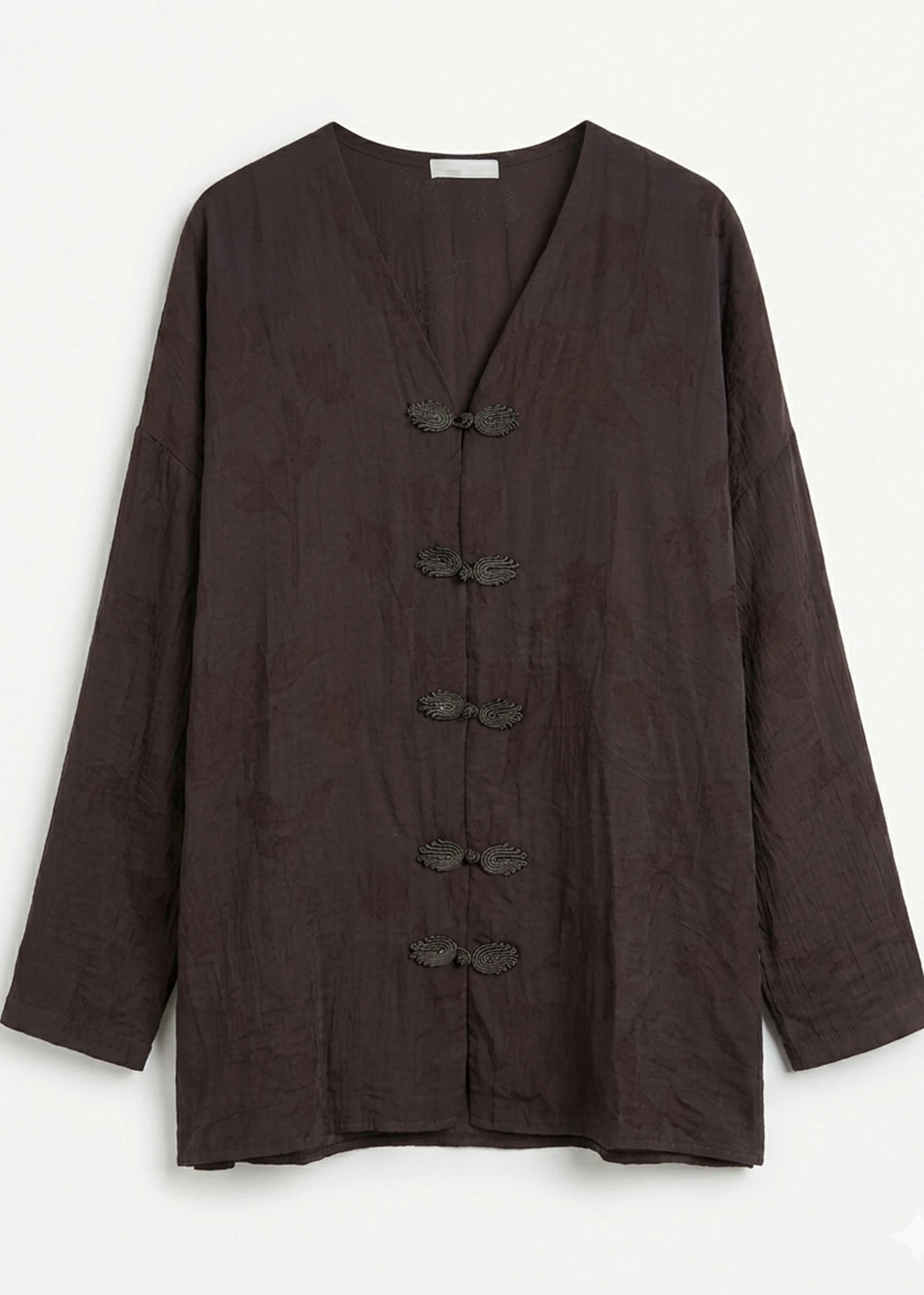 Blouse marron fermetures brandebourgs col V