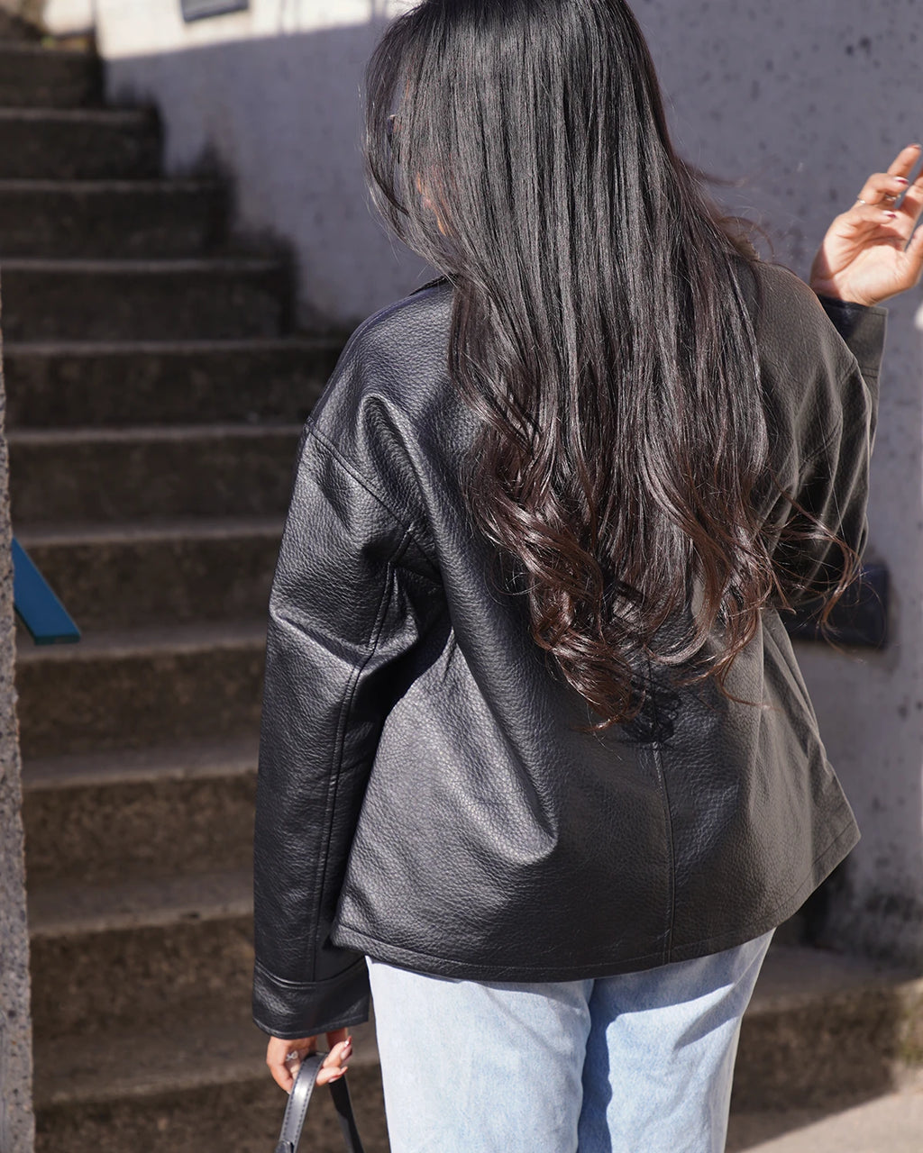 Veste effet cuir mi-saison noir